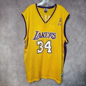Vintage 90s Champion Los Angeles Lakers Shaquille O'Neal 34 Jersey Mens 52 2XL